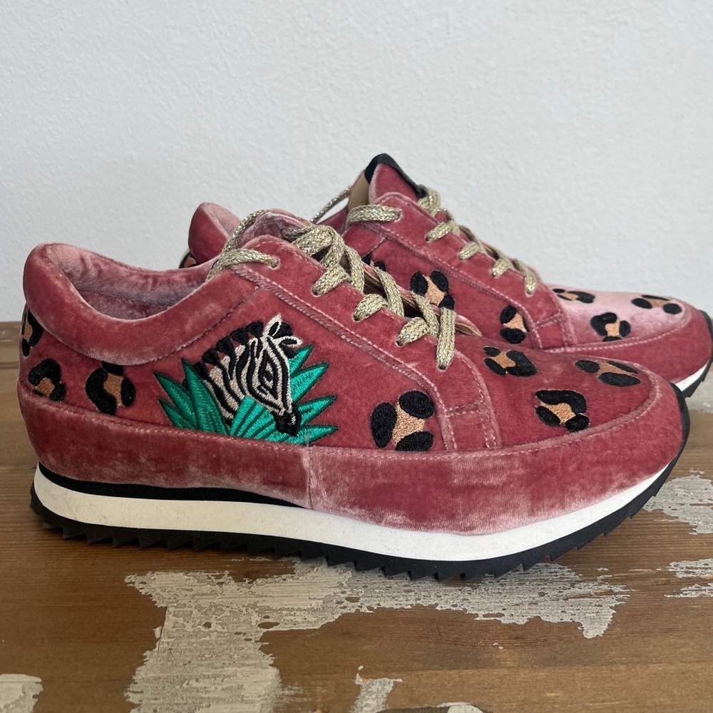 Charlotte Olympia Pink Velvet Animal Print Sneakers 8